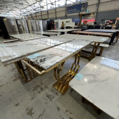 EX SHOWROOM - MONACO 1500MM GOLD CONSOLE WITH MARBLE TOP (FRAME IS LONGER THAN TOP) SOLD AS IS EX SHOWROOM - MONACO 1500MM GOLD CONSOLE WITH MARBLE TOP (FRAME IS LONGER THAN TOP) SOLD AS IS