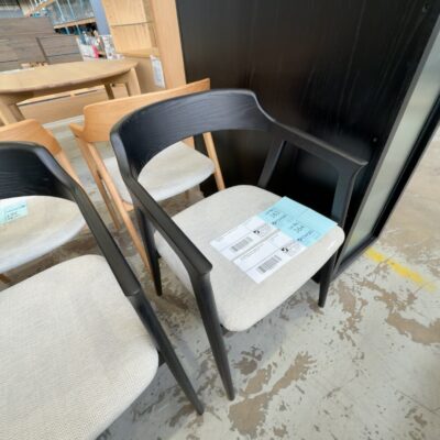 NEW NOBU BLACK ASH DINING CHAIR WITH SILVER FABRIC SEAT, SOLD AS IS NEW NOBU BLACK ASH DINING CHAIR WITH SILVER FABRIC SEAT, SOLD AS IS