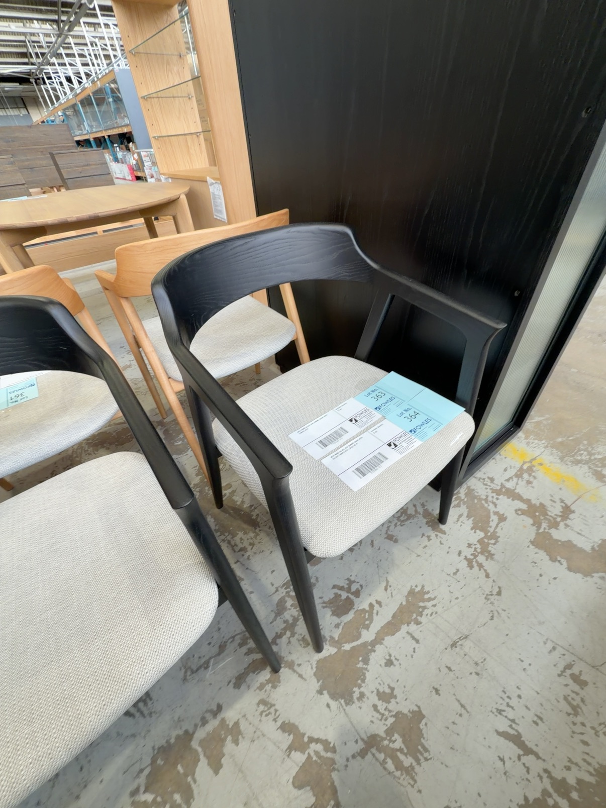 NEW NOBU BLACK ASH DINING CHAIR WITH SILVER FABRIC SEAT, SOLD AS IS NEW NOBU BLACK ASH DINING CHAIR WITH SILVER FABRIC SEAT, SOLD AS IS