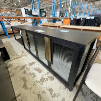 NEW ENZO 2000MM BUFFET, BLACK AMERICAN ASH, FLUTED GLASS DOORS, SOLD AS IS NEW ENZO 2000MM BUFFET, BLACK AMERICAN ASH, FLUTED GLASS DOORS, SOLD AS IS