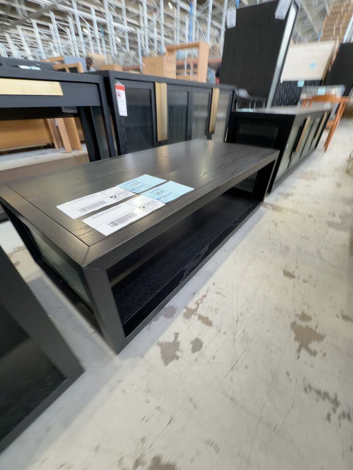 NEW ENZO 1300MM COFFEE TABLE, BLACK AMERICAN ASH TIMBER WITH FLUTED GLASS NEW ENZO 1300MM COFFEE TABLE, BLACK AMERICAN ASH TIMBER WITH FLUTED GLASS