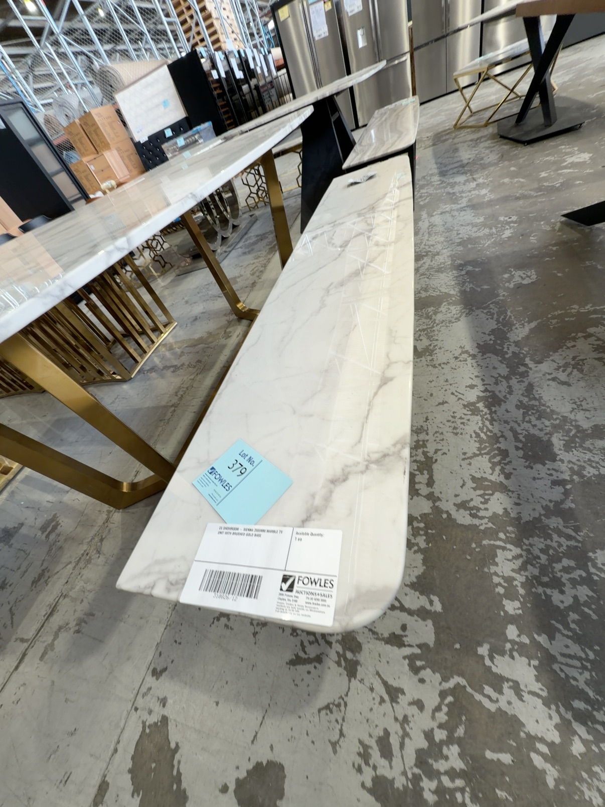 EX SHOWROOM - SIENNA 2000MM MARBLE TV UNIT WITH BRUSHED GOLD BASE EX SHOWROOM - SIENNA 2000MM MARBLE TV UNIT WITH BRUSHED GOLD BASE