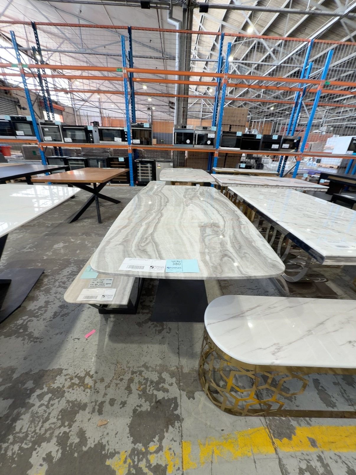 EX SHOWROOM - BRIGHTON MARBLE 2000MM DINING TABLE WITH BLACK METAL ANGLED BASE EX SHOWROOM - BRIGHTON MARBLE 2000MM DINING TABLE WITH BLACK METAL ANGLED BASE
