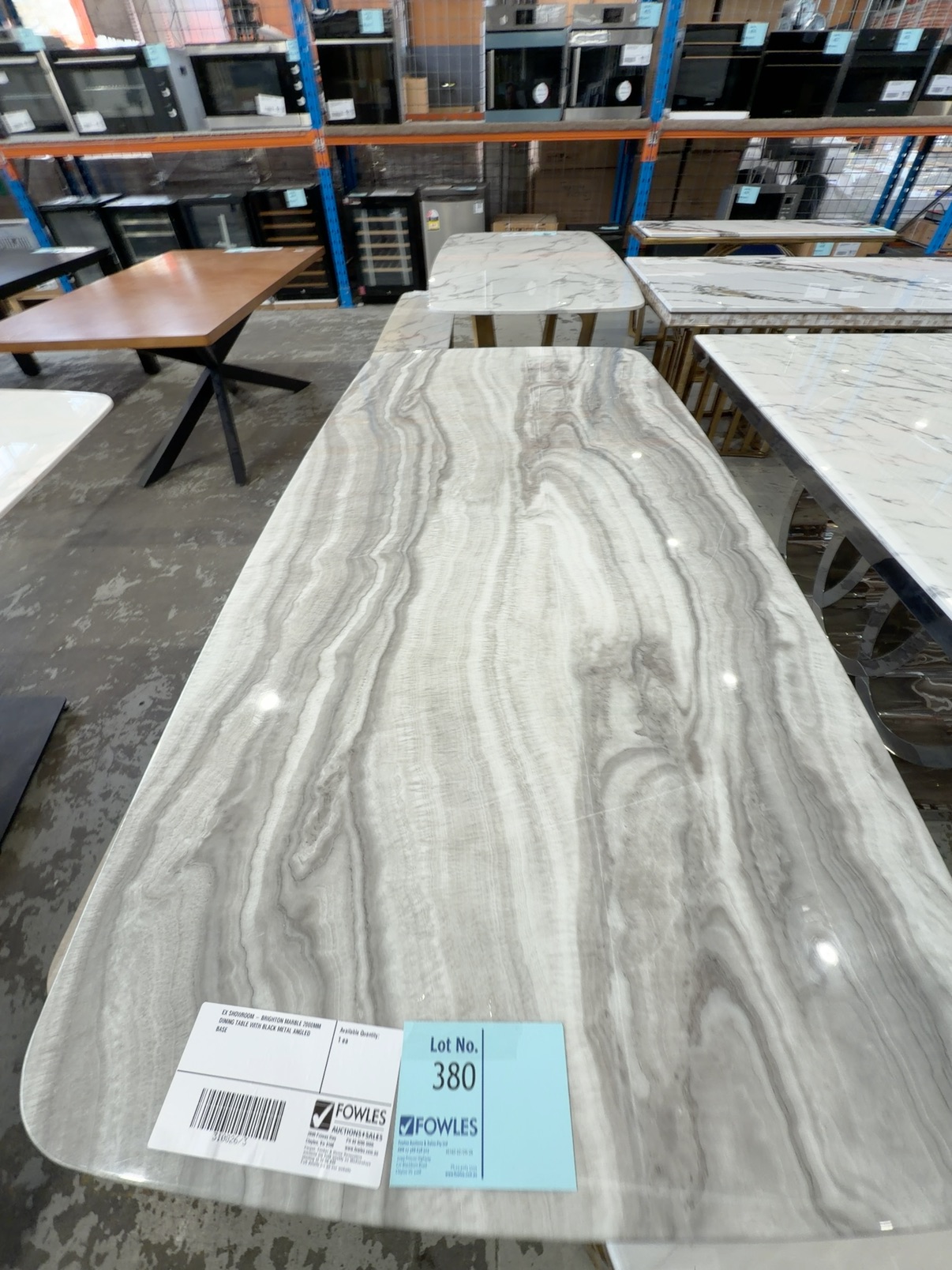 EX SHOWROOM - BRIGHTON MARBLE 2000MM DINING TABLE WITH BLACK METAL ANGLED BASE EX SHOWROOM - BRIGHTON MARBLE 2000MM DINING TABLE WITH BLACK METAL ANGLED BASE