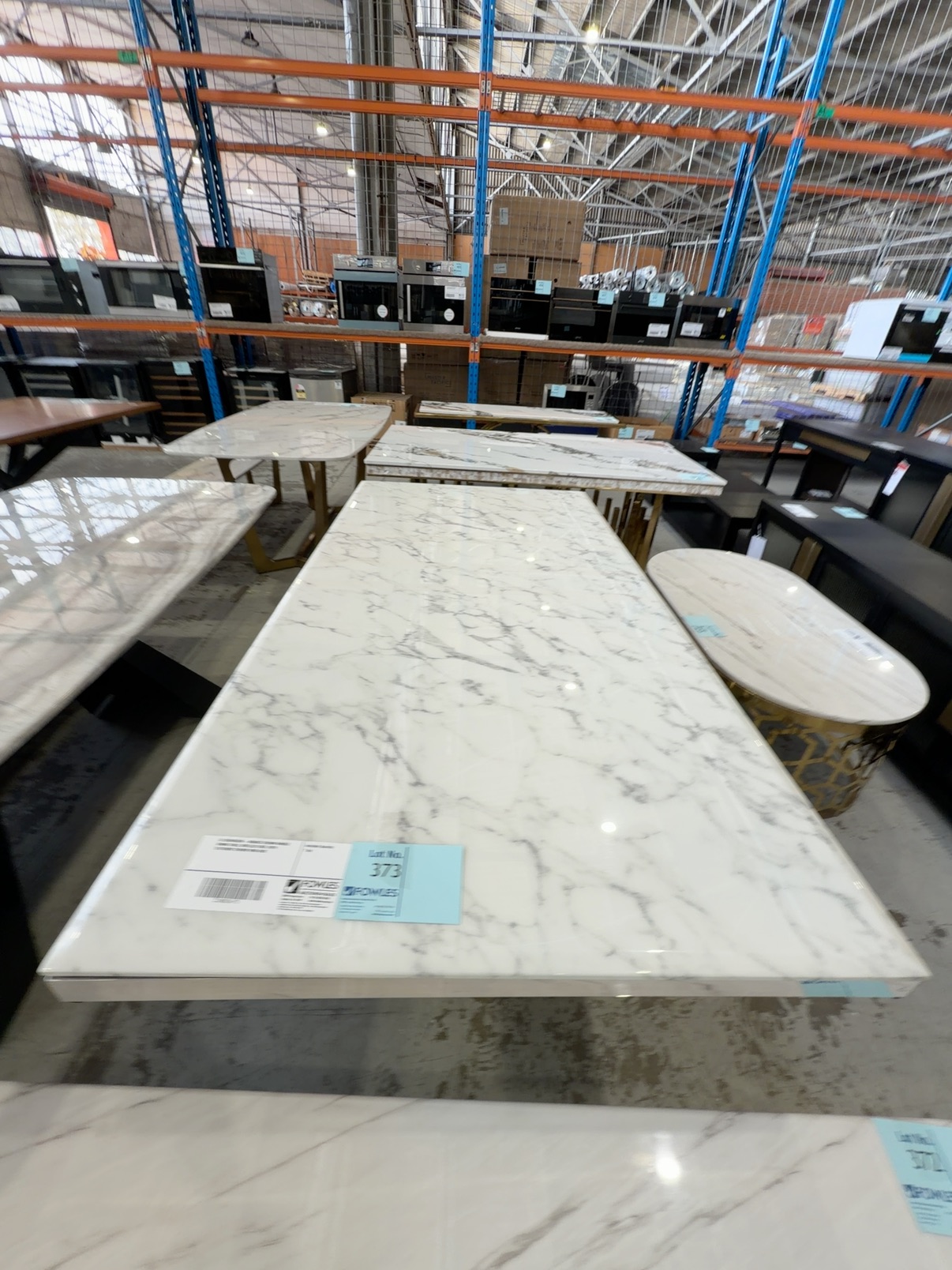 EX SHOWROOM - MONACO 2000MM MARBLE DINING TABLE, BEVELLED EDGE, WITH STATEMENT CHROME RING BASE EX SHOWROOM - MONACO 2000MM MARBLE DINING TABLE, BEVELLED EDGE, WITH STATEMENT CHROME RING BASE