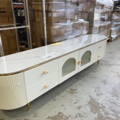 EX-SHOWROOM 2000MM IMPERIAL WHITE MARBLE ENTERTAINMENT UNIT, SOLD AS IS