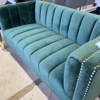 NEW MALBEC VELVET GREEN 2 SEAT SOFA, WITH STUD DETAIL