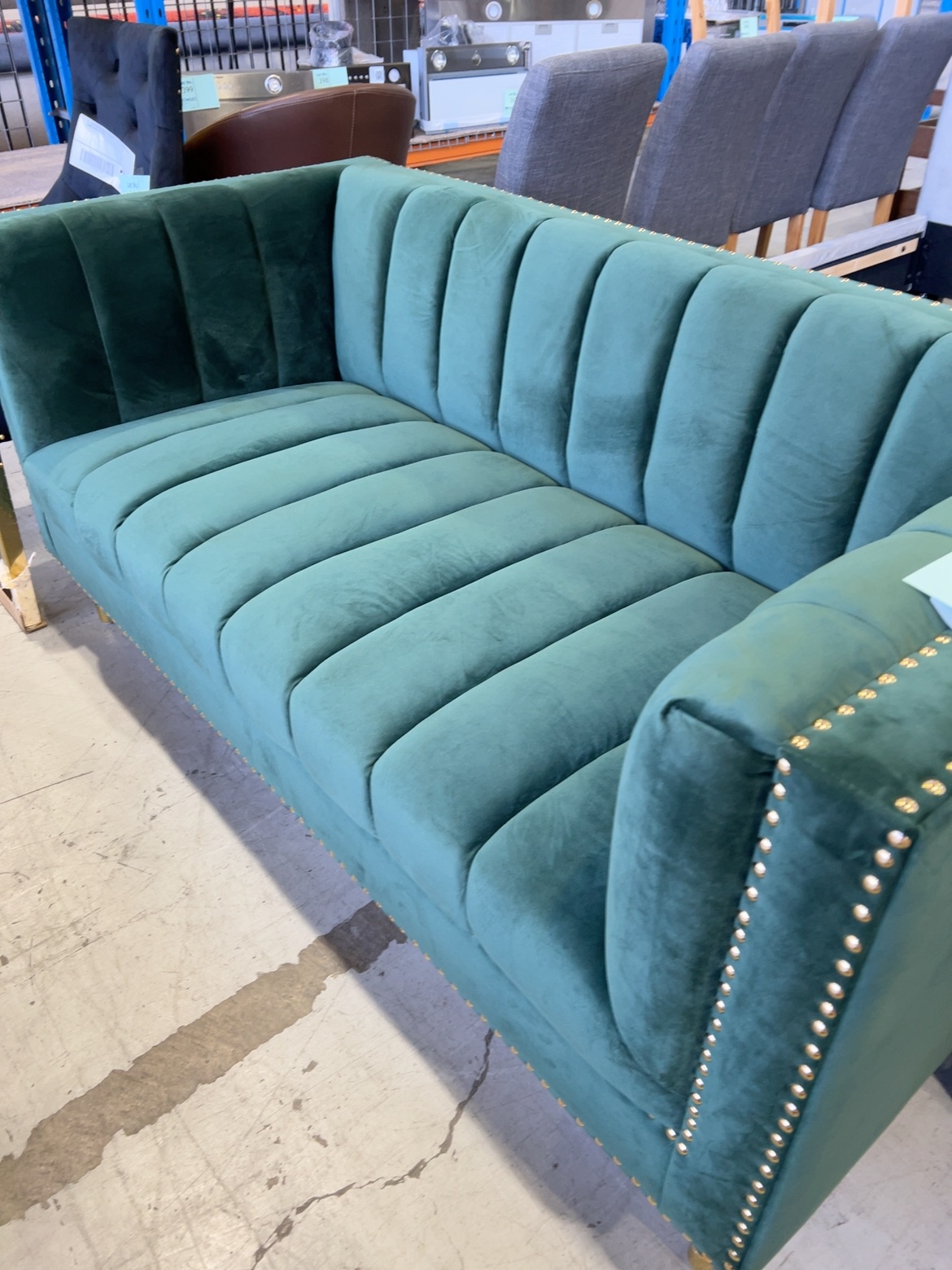 NEW MALBEC VELVET GREEN 2 SEAT SOFA, WITH STUD DETAIL NEW MALBEC VELVET GREEN 2 SEAT SOFA, WITH STUD DETAIL