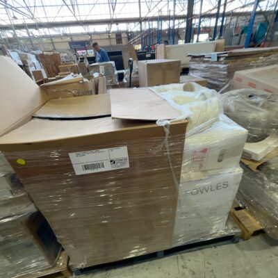 PALLET OF ASSORTED ITEMS, LAUNDRY CABINET, TOILET SUITES, OVEN ETC SOLD AS IS NO WARRANTY PALLET OF ASSORTED ITEMS, LAUNDRY CABINET, TOILET SUITES, OVEN ETC SOLD AS IS NO WARRANTY