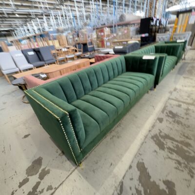NEW MALBEC VELVET GREEN 2 SEAT SOFA, WITH STUD DETAIL