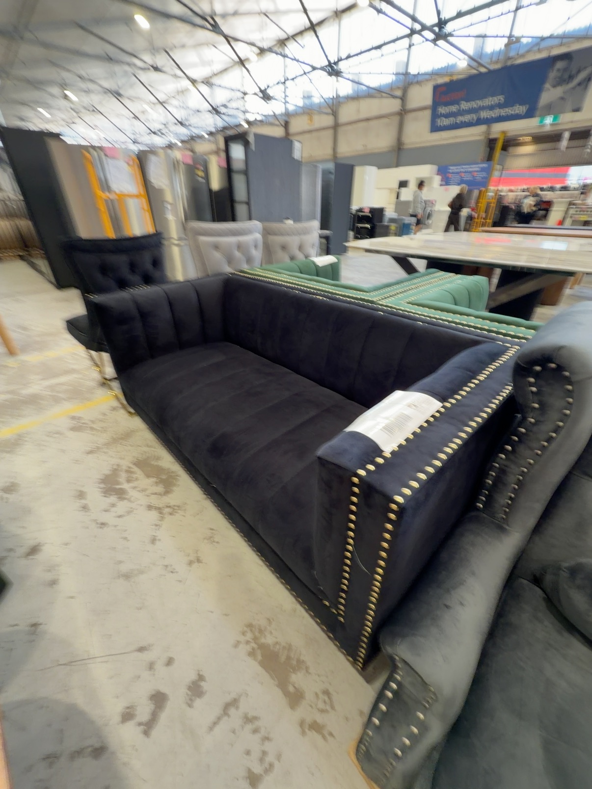 NEW MALBEC BLACK VELVET 2 SEATER COUCH, WITH STUD DETAIL NEW MALBEC BLACK VELVET 2 SEATER COUCH, WITH STUD DETAIL