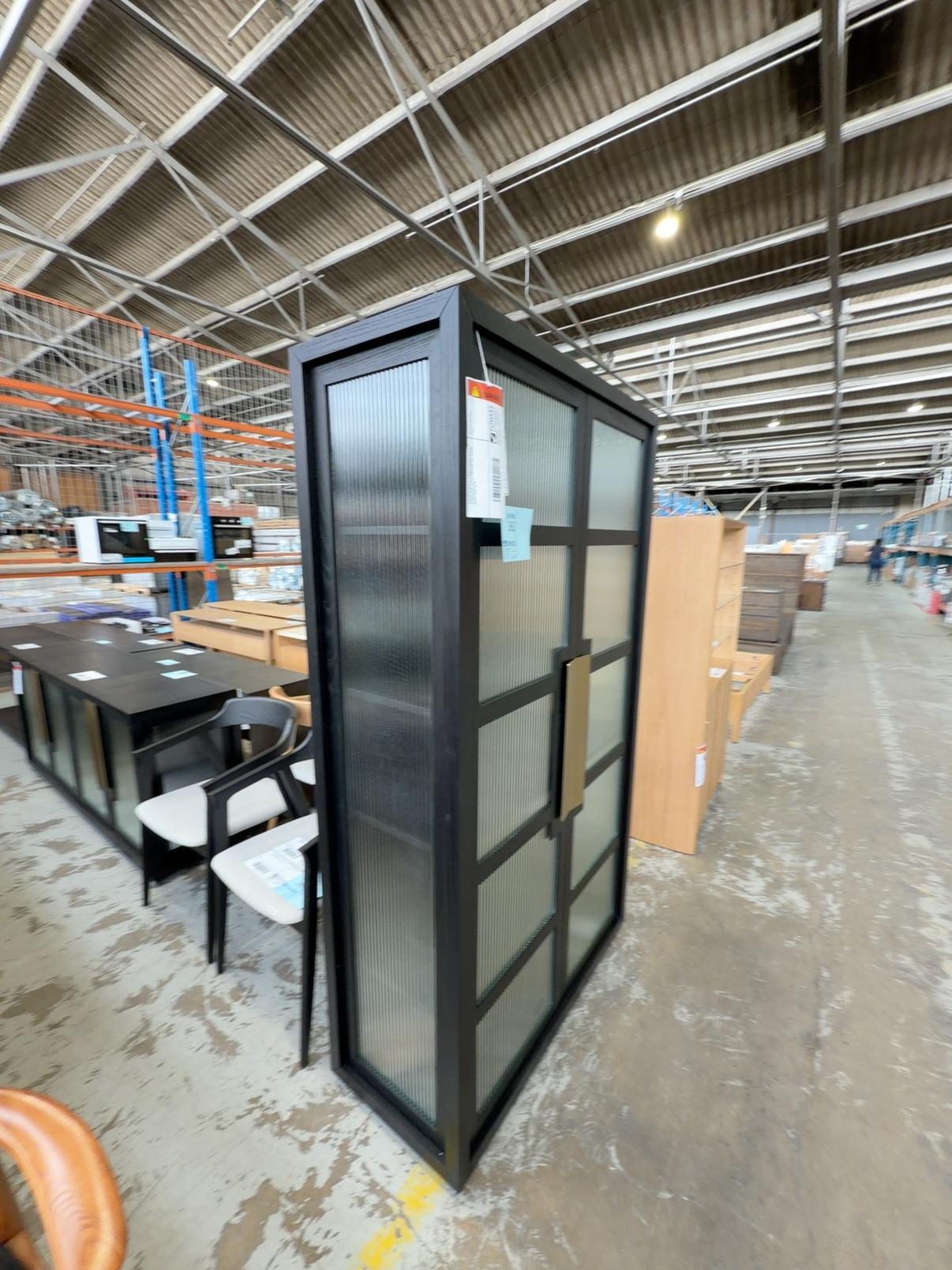 NEW ENZO DISPLAY CABINET 1900MM HIGH X 1050MM WIDE, BLACK AMERICAN ASH, FLUTED GLASS, SOLD AS IS NEW ENZO DISPLAY CABINET 1900MM HIGH X 1050MM WIDE, BLACK AMERICAN ASH, FLUTED GLASS, SOLD AS IS