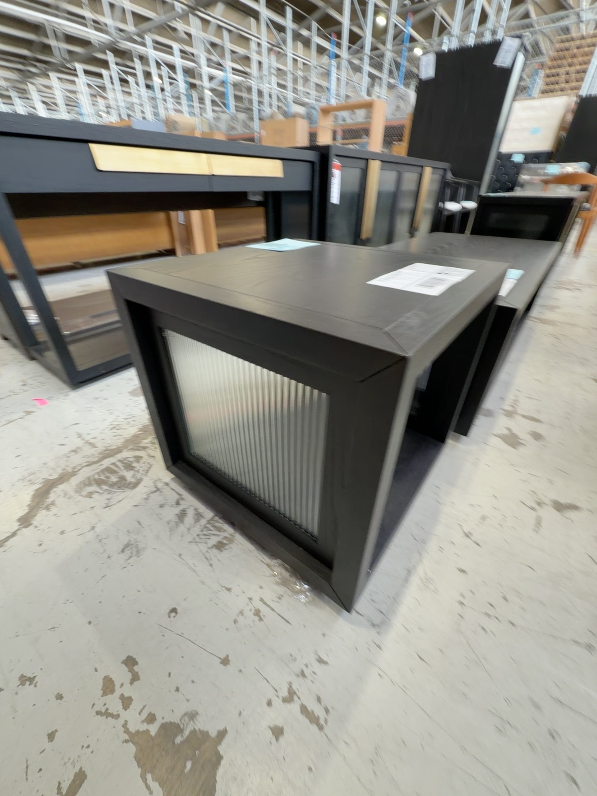 NEW ENZO LAMP TABLE BLACK AMERICAN ASH, FLUTED GLASS, SOLD AS IS NEW ENZO LAMP TABLE BLACK AMERICAN ASH, FLUTED GLASS, SOLD AS IS