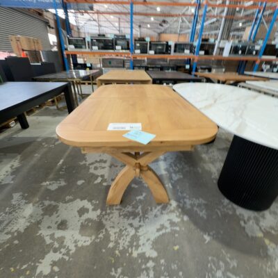 NEW TAHOE NATURAL OAK EXTENSION DINING TABLE, 1800MM - 2800MM, CROSS BASE, SOLD AS IS NEW TAHOE NATURAL OAK EXTENSION DINING TABLE, 1800MM - 2800MM, CROSS BASE, SOLD AS IS