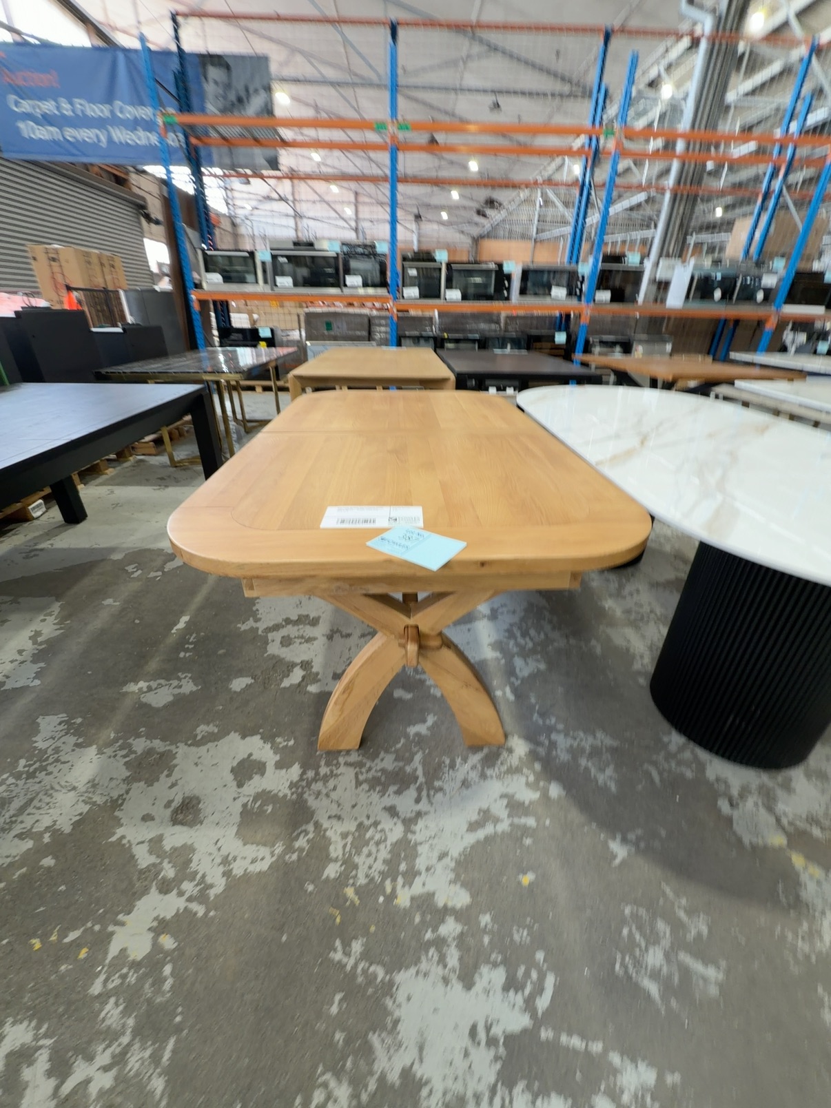 NEW TAHOE NATURAL OAK EXTENSION DINING TABLE, 1800MM - 2800MM, CROSS BASE, SOLD AS IS NEW TAHOE NATURAL OAK EXTENSION DINING TABLE, 1800MM - 2800MM, CROSS BASE, SOLD AS IS