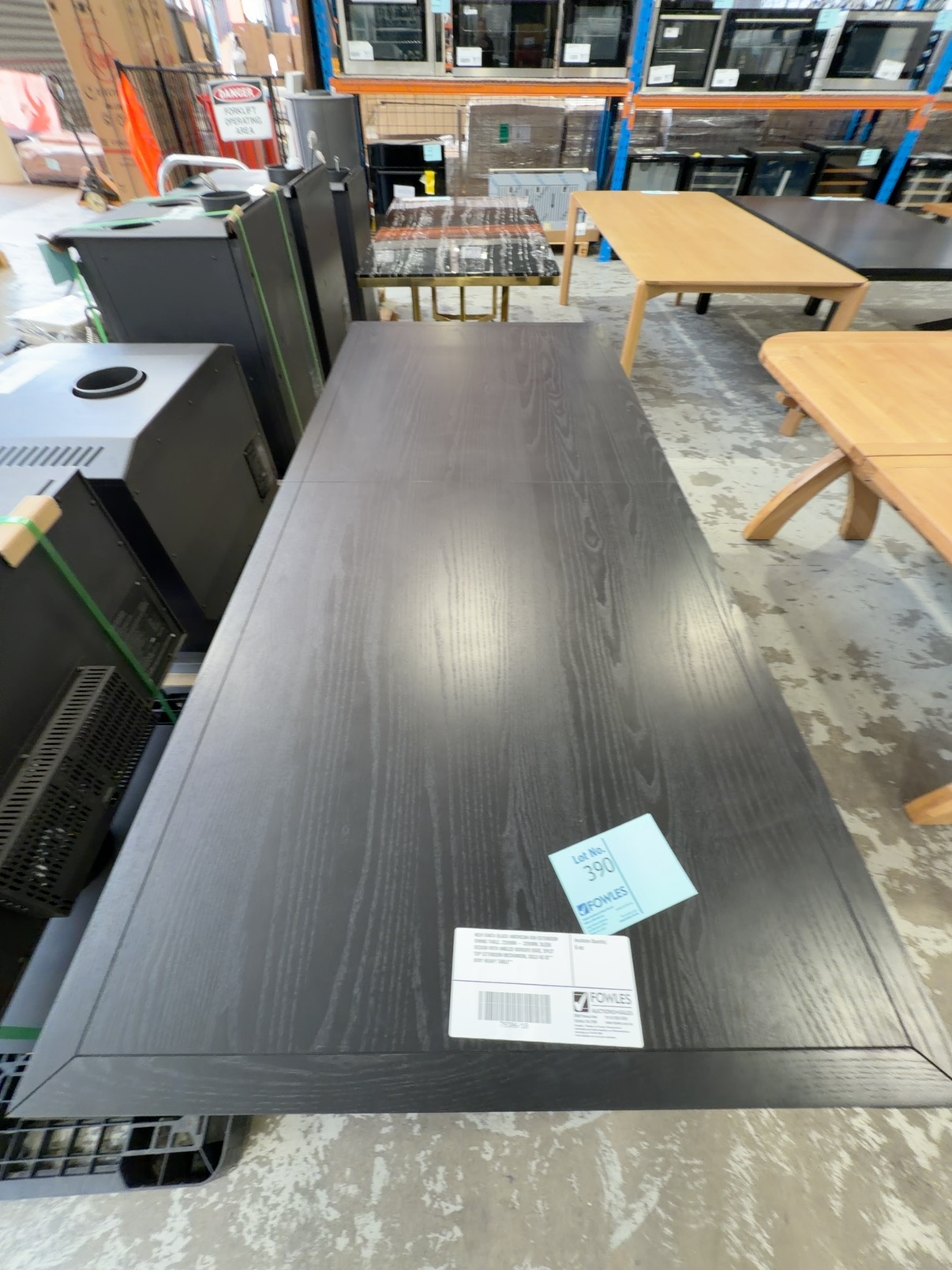 NEW VANTA BLACK AMERICAN ASH EXTENSION DINING TABLE, 2200MM - 3200MM, SLEEK DESIGN WITH ANGLED BORDER EDGE, SPLIT TOP EXTENSION MECHANISM, SOLD AS IS **VERY HEAVY TABLE** NEW VANTA BLACK AMERICAN ASH EXTENSION DINING TABLE, 2200MM - 3200MM, SLEEK DESIGN WITH ANGLED BORDER EDGE, SPLIT TOP EXTENSION MECHANISM, SOLD AS IS **VERY HEAVY TABLE**