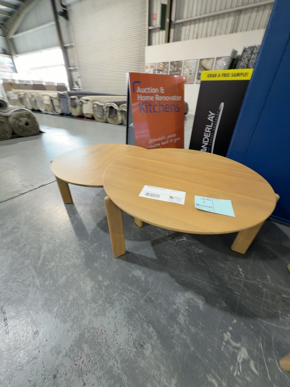 NEW ARIES NATURAL OAK SET OF COFFEE NESTING TABLES, (SET OF 2) SOLD AS IS NEW ARIES NATURAL OAK SET OF COFFEE NESTING TABLES, (SET OF 2) SOLD AS IS