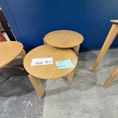 NEW ARIES NATURAL OAK, SET OF NESTING LAMP TABLES, (SET OF 2) SOLD AS IS NEW ARIES NATURAL OAK, SET OF NESTING LAMP TABLES, (SET OF 2) SOLD AS IS