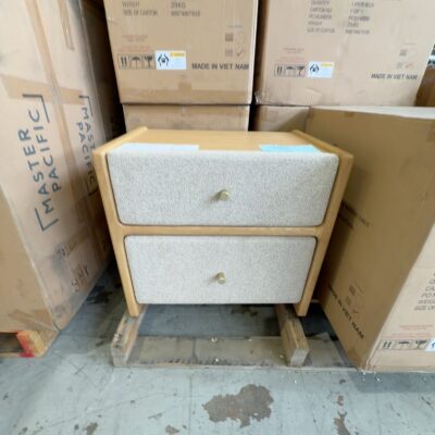 NEW ALICE UPHOLSTERED BEDSIDE TABLE, AMERICAN OAK NEW ALICE UPHOLSTERED BEDSIDE TABLE, AMERICAN OAK
