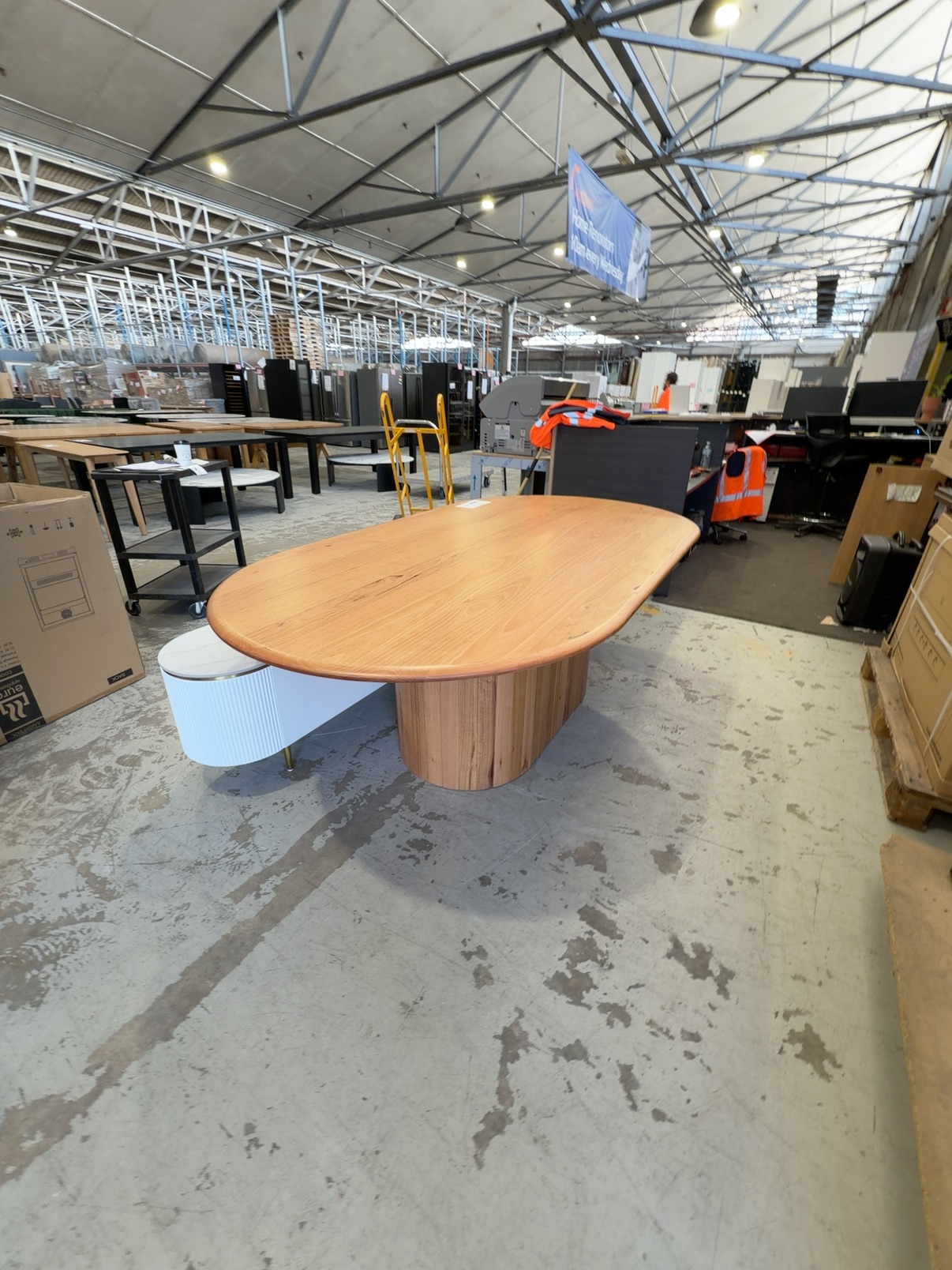 EX DISPLAY CLAIRE 2200MM MESSMATE OVAL DINING TABLE ON CENTRAL PEDESTAL, SOLD AS IS EX DISPLAY CLAIRE 2200MM MESSMATE OVAL DINING TABLE ON CENTRAL PEDESTAL, SOLD AS IS