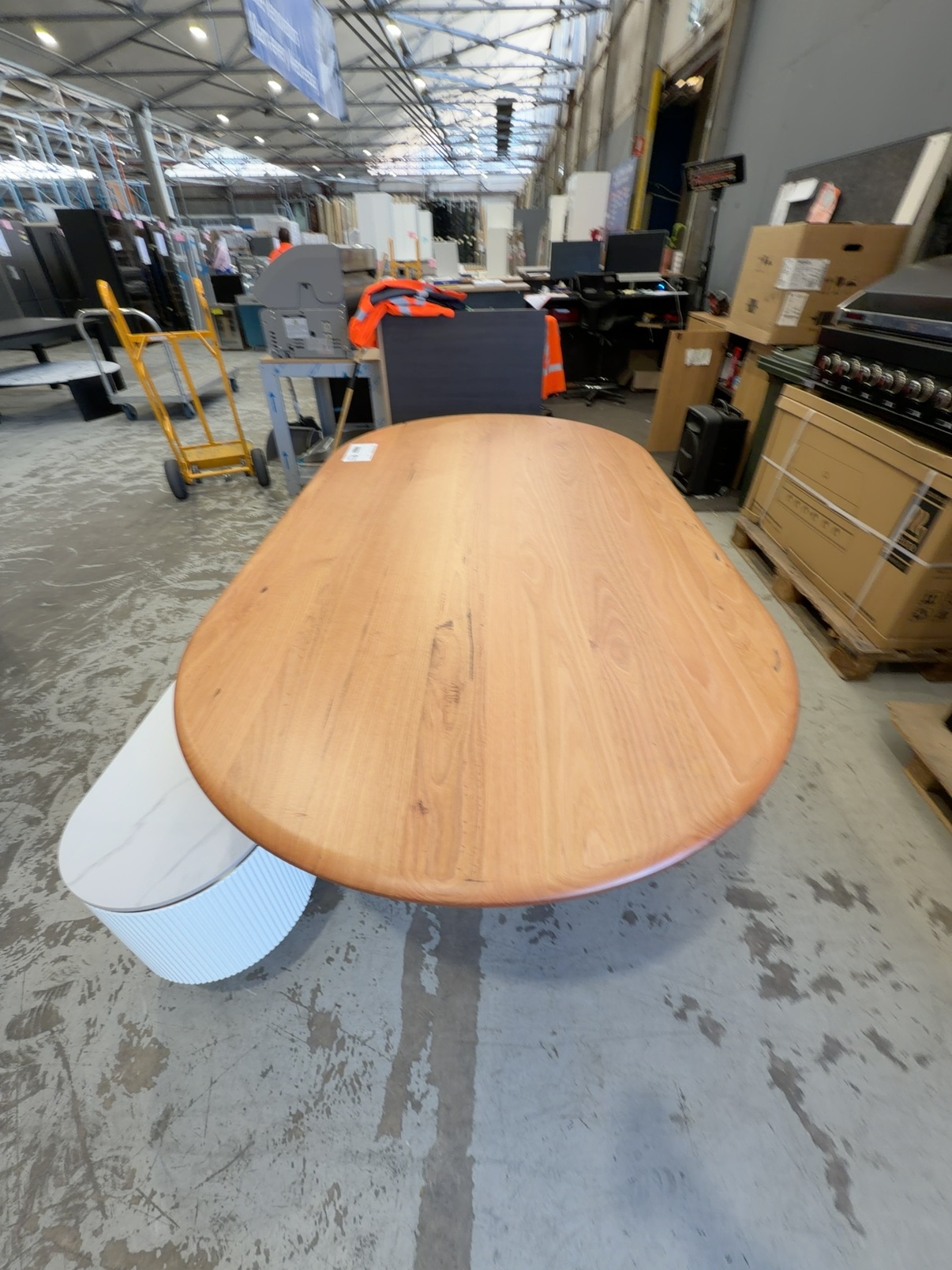 EX DISPLAY CLAIRE 2200MM MESSMATE OVAL DINING TABLE ON CENTRAL PEDESTAL, SOLD AS IS EX DISPLAY CLAIRE 2200MM MESSMATE OVAL DINING TABLE ON CENTRAL PEDESTAL, SOLD AS IS