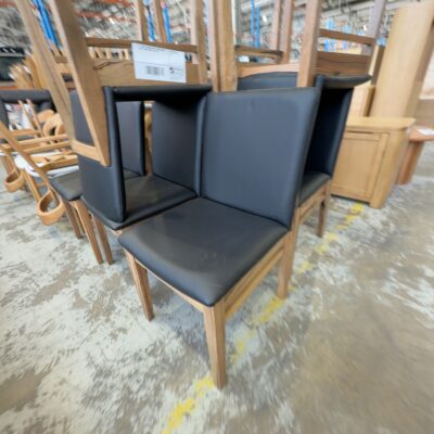 EX DISPLAY JINDALEE BLACK LEATHER DINING CHAIR, MARRI TIMBER, SOLD AS IS