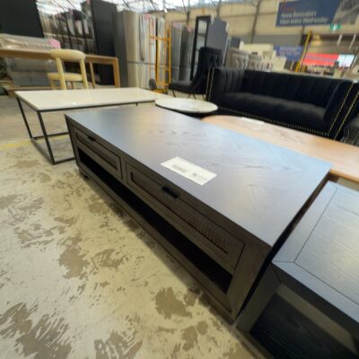 EX DISPLAY ADLEY COFFEE TABLE, JAPAN BLACK, HERRINGBONE DESIGN, SOLD AS IS