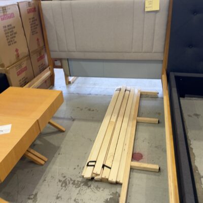 EX DISPLAY ROLAND QUEEN SIZE BEDFRAME, LIGHT BEIGE, SOLD AS IS