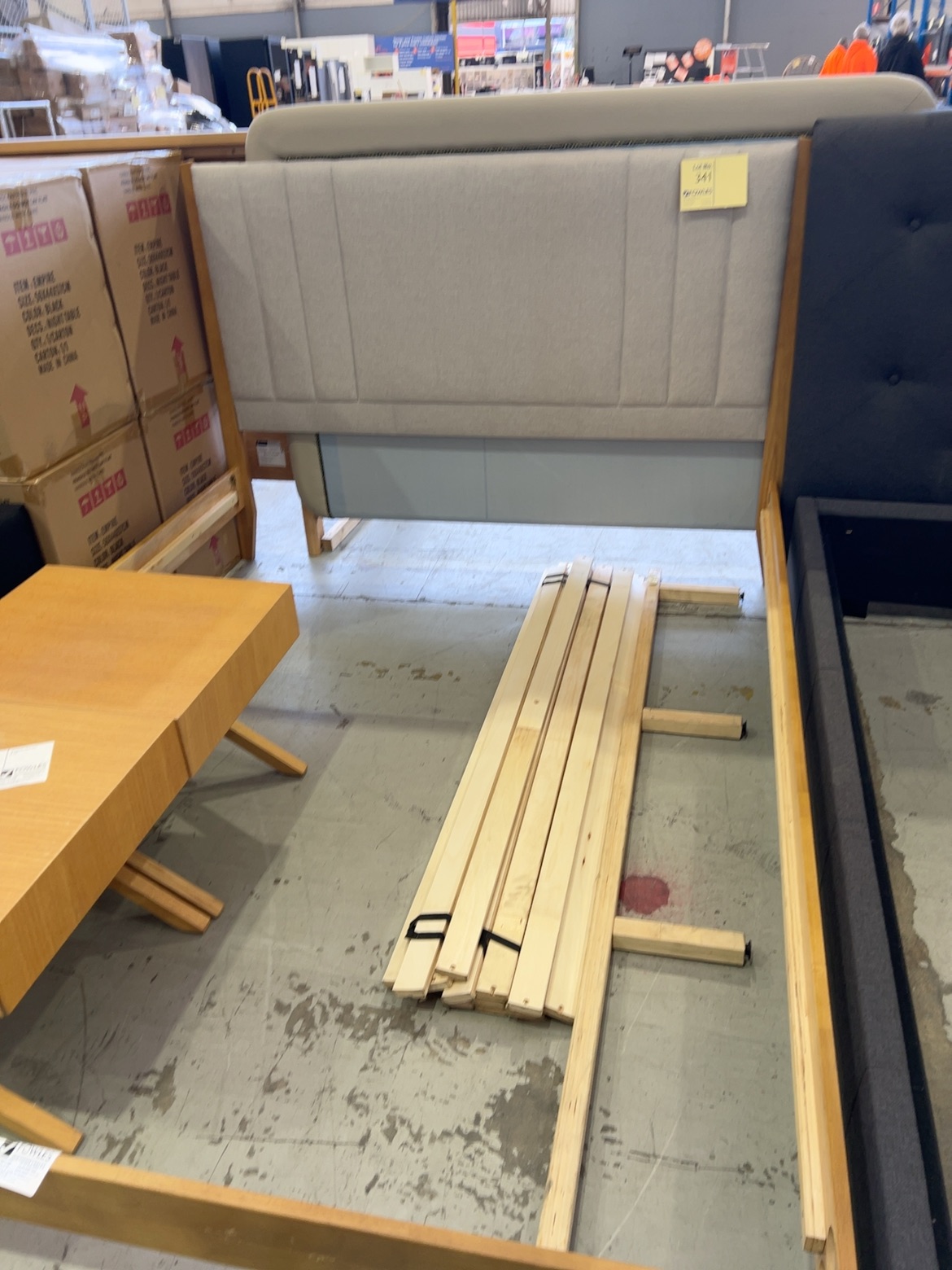 EX DISPLAY ROLAND QUEEN SIZE BEDFRAME, LIGHT BEIGE, SOLD AS IS EX DISPLAY ROLAND QUEEN SIZE BEDFRAME, LIGHT BEIGE, SOLD AS IS