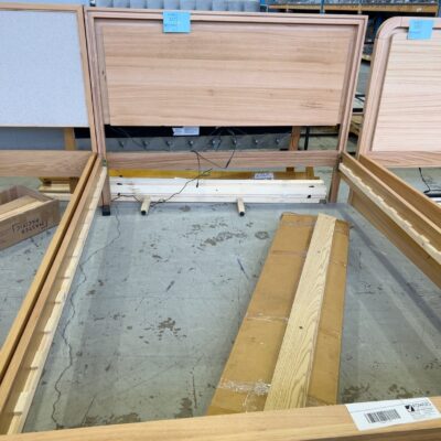 EX DISPLAY NOVA QUEEN TECH BEDFRAME, MESSMATE NATURAL SOLD AS IS