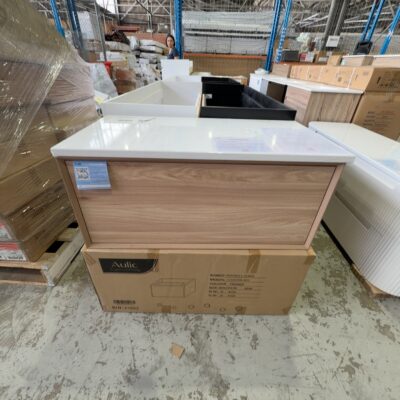 NEW AULIC MIA 900MM WALL HUNG VANITY WITH PUSH TO OPEN CABINET, WITH PURE FLAT SOLID STONE TOP RRP$1439, CAWH08-900-ST56FT NEW AULIC MIA 900MM WALL HUNG VANITY WITH PUSH TO OPEN CABINET, WITH PURE FLAT SOLID STONE TOP RRP$1439, CAWH08-900-ST56FT
