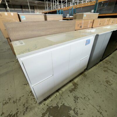 NEW AULIC ALICE 1200MM FLOOR VANITY WITH DRAWERS EACH END, WITH ALPINE WHITE STONE TOP WITH UNDERMOUNT BASIN, RRP$1752 CA03-1200-ST86 NEW AULIC ALICE 1200MM FLOOR VANITY WITH DRAWERS EACH END, WITH ALPINE WHITE STONE TOP WITH UNDERMOUNT BASIN, RRP$1752 CA03-1200-ST86