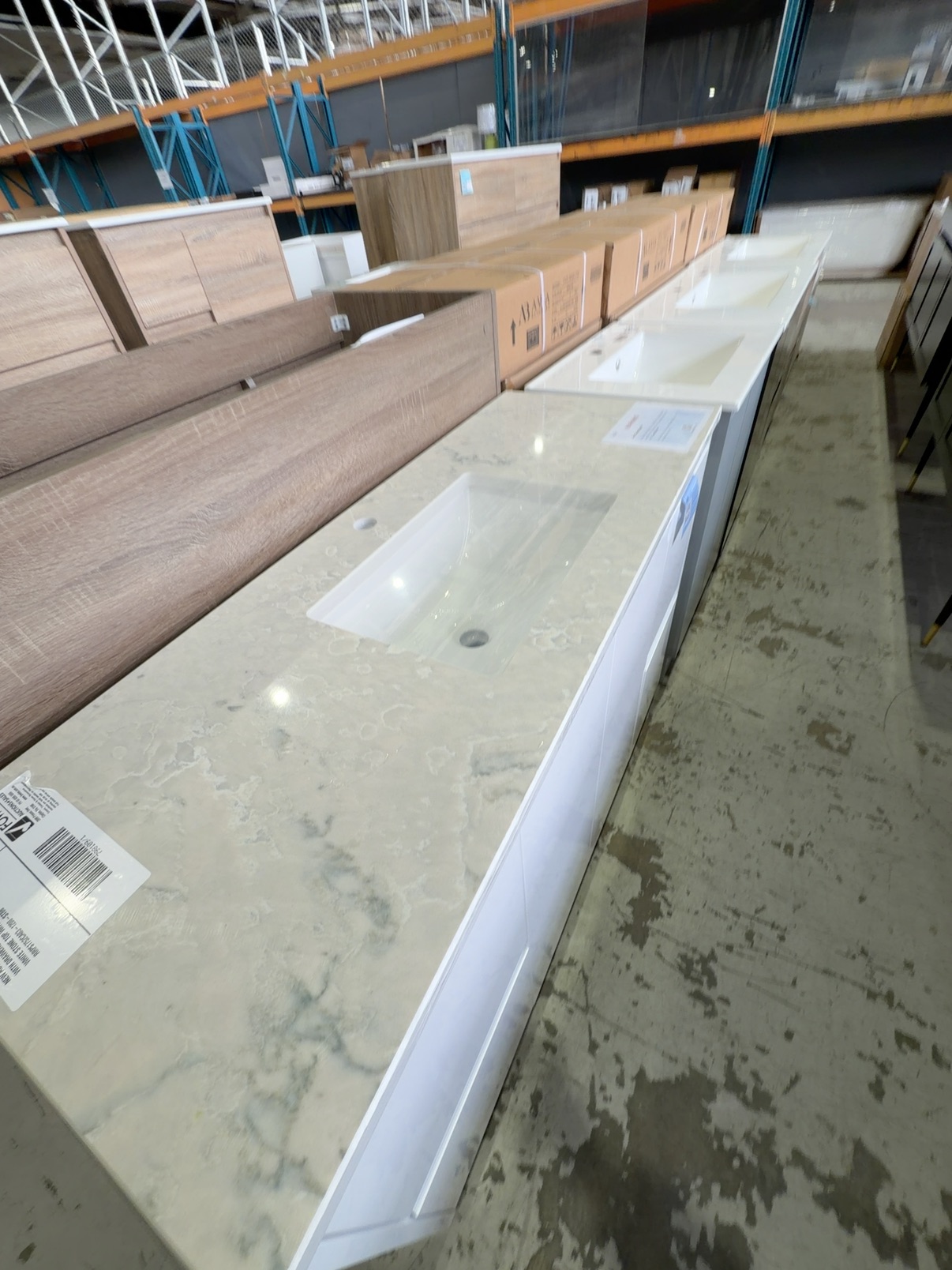 NEW AULIC ALICE 1200MM FLOOR VANITY WITH DRAWERS EACH END, WITH ALPINE WHITE STONE TOP WITH UNDERMOUNT BASIN, RRP$1752 CA03-1200-ST86 NEW AULIC ALICE 1200MM FLOOR VANITY WITH DRAWERS EACH END, WITH ALPINE WHITE STONE TOP WITH UNDERMOUNT BASIN, RRP$1752 CA03-1200-ST86