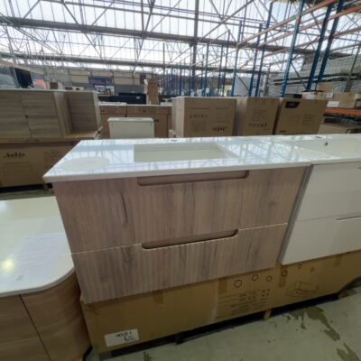 NEW AULIC TUSCANA 900MM WALL HUNG VANITY, WAVE GROOVE 2 DRAWER CABINET WITH CRYSTAL CERAMIC TOP RRP$1885 NEW AULIC TUSCANA 900MM WALL HUNG VANITY, WAVE GROOVE 2 DRAWER CABINET WITH CRYSTAL CERAMIC TOP RRP$1885