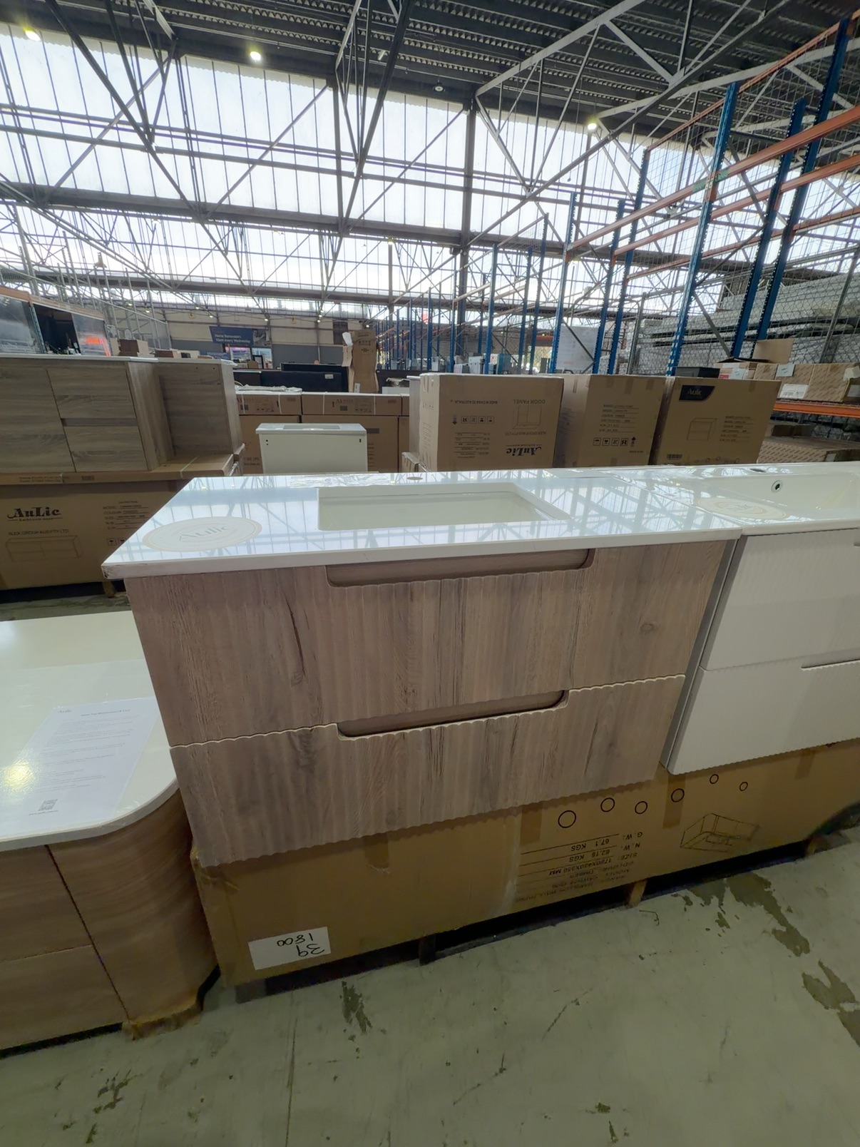NEW AULIC TUSCANA 900MM WALL HUNG VANITY, WAVE GROOVE 2 DRAWER CABINET WITH CRYSTAL CERAMIC TOP RRP$1885 NEW AULIC TUSCANA 900MM WALL HUNG VANITY, WAVE GROOVE 2 DRAWER CABINET WITH CRYSTAL CERAMIC TOP RRP$1885