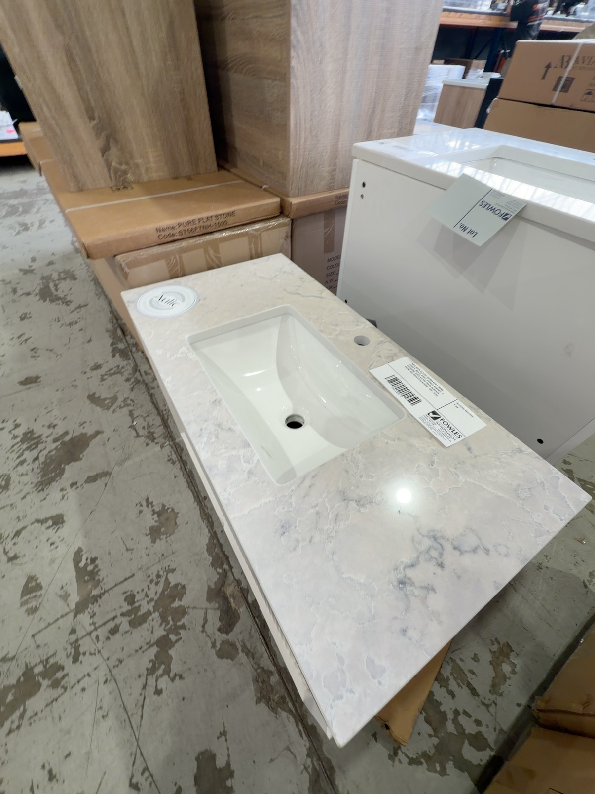NEW AULIC FLAUTO 900MM WALL HUNG VANITY, MATTE WHITE GROOVE CABINET, 2 DRAWERS, WITH ALPINE SOLID SURFACE STONE TOP RRP$1845 CAWH50-900-ST86 NEW AULIC FLAUTO 900MM WALL HUNG VANITY, MATTE WHITE GROOVE CABINET, 2 DRAWERS, WITH ALPINE SOLID SURFACE STONE TOP RRP$1845 CAWH50-900-ST86