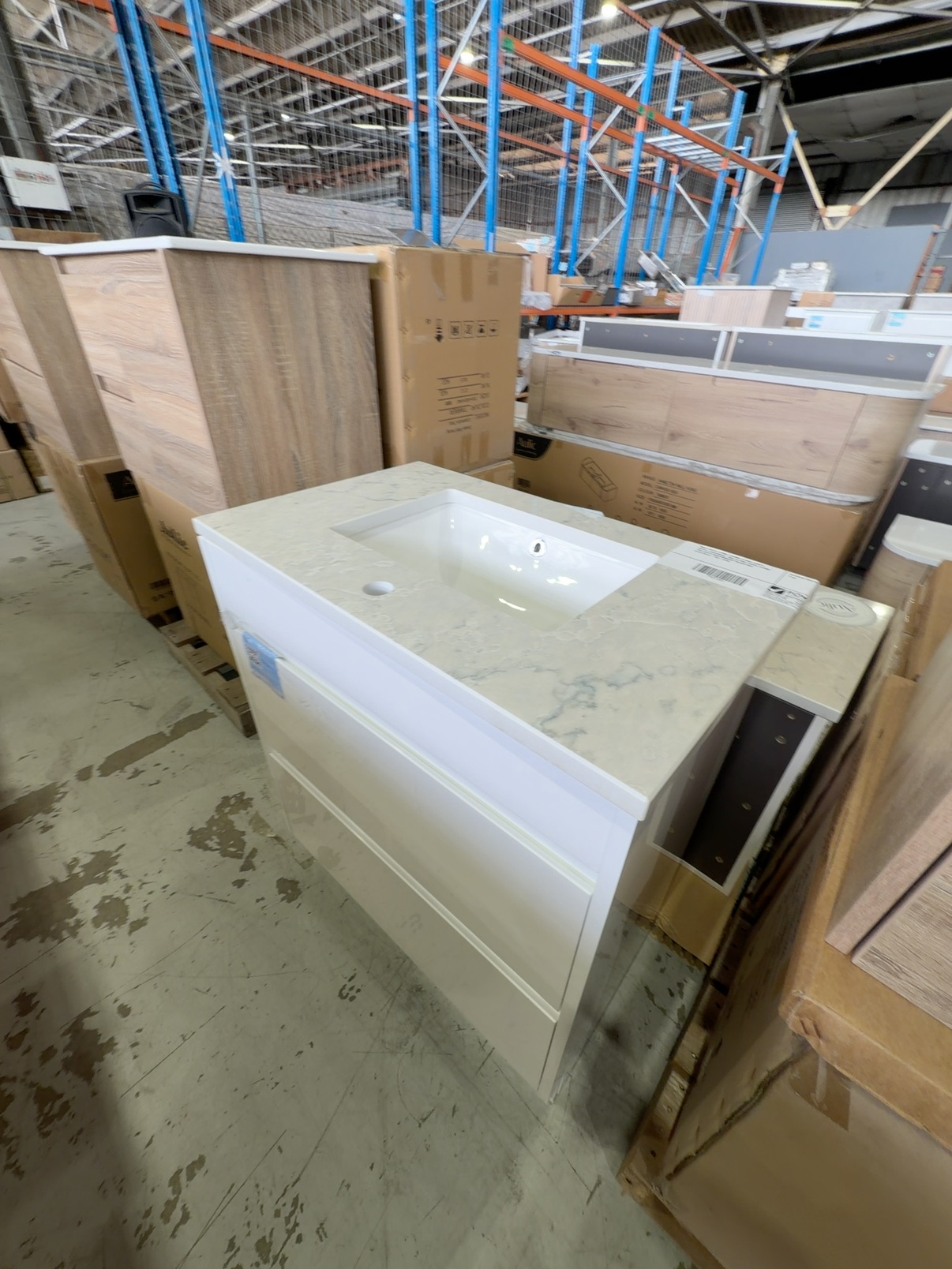 NEW AULIC LEONA 750MM FLOOR VANITY, WITH 2 DRAWERS, AND ALPINE WHITE STONE TOP WITH UNDERMOUNT BASIN RRP$1287 CA15-750-ST86 NEW AULIC LEONA 750MM FLOOR VANITY, WITH 2 DRAWERS, AND ALPINE WHITE STONE TOP WITH UNDERMOUNT BASIN RRP$1287 CA15-750-ST86
