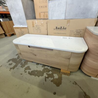 NEW 1200MM AULIC HAMILTON CURVED PLYWOOD WALL HUNG VANITY WITH CATO FLAT STONE TOP RRP$2215 CAWH39-1200-ST26FT