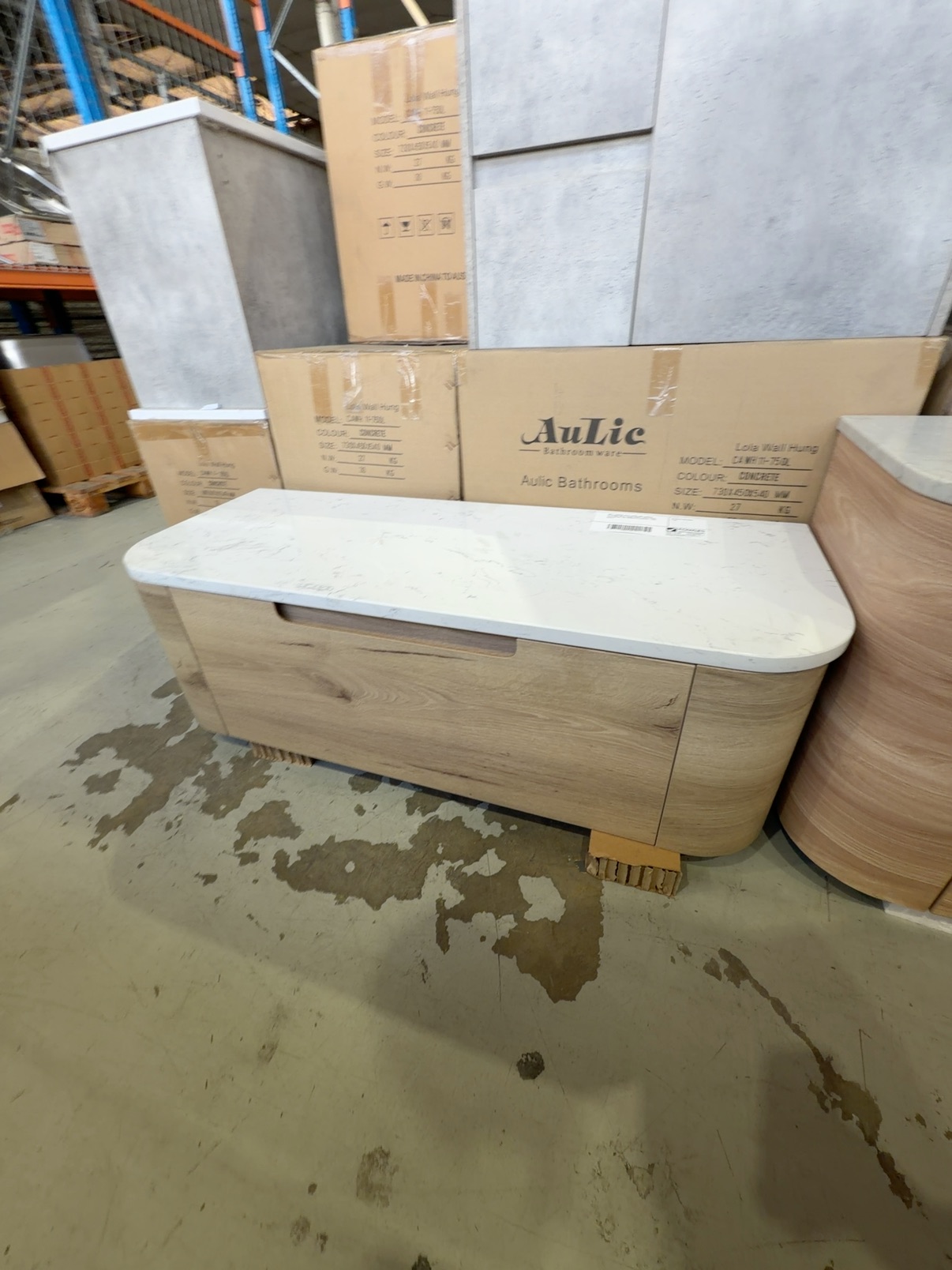 NEW 1200MM AULIC HAMILTON CURVED PLYWOOD WALL HUNG VANITY WITH CATO FLAT STONE TOP RRP$2215 CAWH39-1200-ST26FT NEW 1200MM AULIC HAMILTON CURVED PLYWOOD WALL HUNG VANITY WITH CATO FLAT STONE TOP RRP$2215 CAWH39-1200-ST26FT