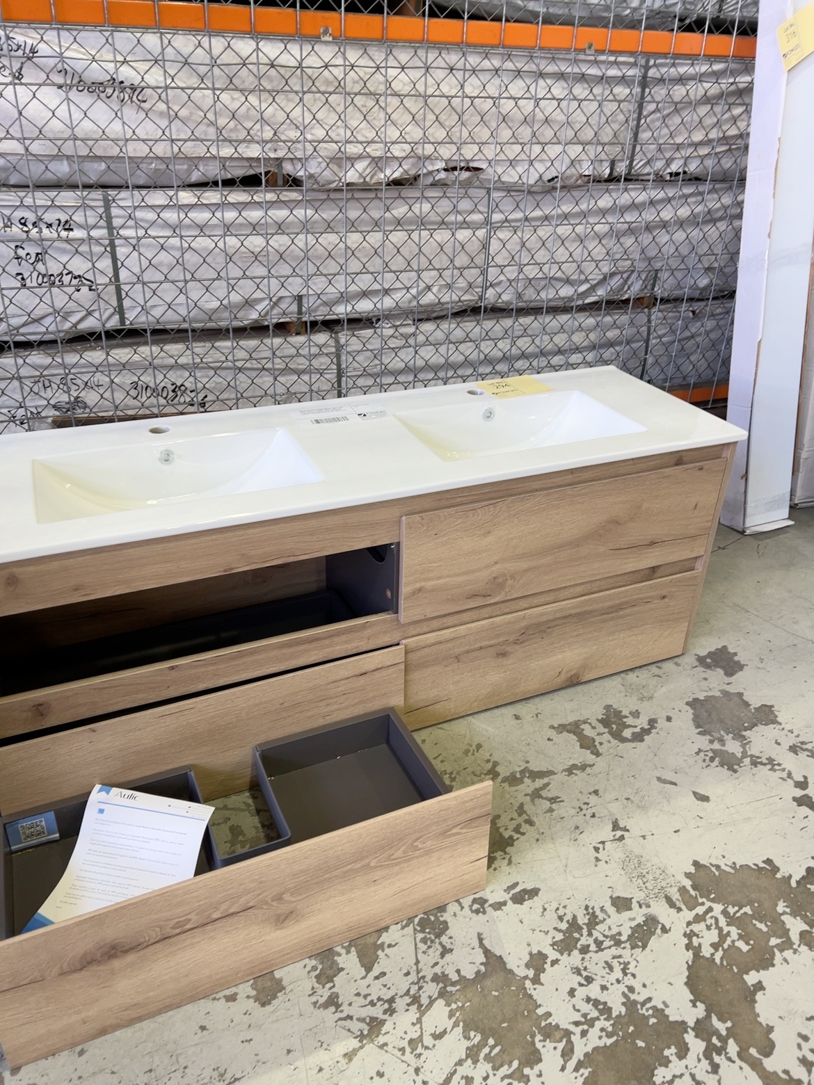NEW AULIC MAX 1500MM DOUBLE BOWL WALL HUNG VANITY, CERAMIC DOUBLE BOWL RRP$2790 CAWH10-1500D-CT28 **DAMAGED CABINET, DRAWERS NEED FIXING, SOLD AS IS** NEW AULIC MAX 1500MM DOUBLE BOWL WALL HUNG VANITY, CERAMIC DOUBLE BOWL RRP$2790 CAWH10-1500D-CT28 **DAMAGED CABINET, DRAWERS NEED FIXING, SOLD AS IS**