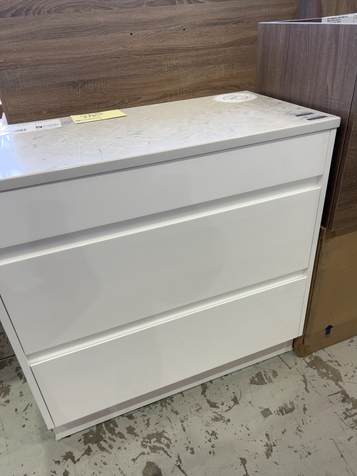 NEW AULIC LEONA 900MM FLOOR VANITY WITH FINGER PULL DRAWERS, WITH ALPINE FLAT STONE TOP RRP$1249 CA15-900-ST86FT NEW AULIC LEONA 900MM FLOOR VANITY WITH FINGER PULL DRAWERS, WITH ALPINE FLAT STONE TOP RRP$1249 CA15-900-ST86FT