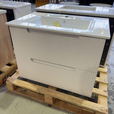 NEW AULIC VERONA MARK II 750MM WALL HUNG VANITY, MATTE WHITE FLUTED DRAWERS WITH CRYSTAL CERAMIC TOP RRP$1885 CAWH412-750-CT28 NEW AULIC VERONA MARK II 750MM WALL HUNG VANITY, MATTE WHITE FLUTED DRAWERS WITH CRYSTAL CERAMIC TOP RRP$1885 CAWH412-750-CT28