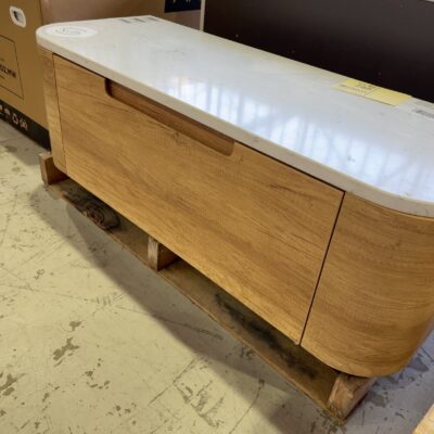 NEW AULIC CARITA 1200MM WALL HUNG CURVED VANITY, PREMIUM TIMBER PLYWOOD, SINGLE DRAWER, WITH PALAIS WHITE FLAT SOLID SURFACE TOP RRP$1885 CAWH47-1200-ST66FT NEW AULIC CARITA 1200MM WALL HUNG CURVED VANITY, PREMIUM TIMBER PLYWOOD, SINGLE DRAWER, WITH PALAIS WHITE FLAT SOLID SURFACE TOP RRP$1885 CAWH47-1200-ST66FT