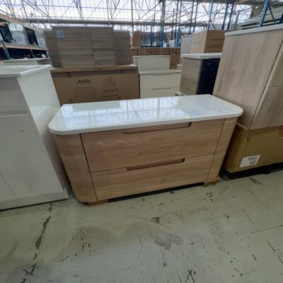 NEW 1200MM BRIONY WALL HUNG CURVED TIMBER VANITY WITH PURE FLAT STONE TOP CAWH48-1200-ST56FT RRP$2779 NEW 1200MM BRIONY WALL HUNG CURVED TIMBER VANITY WITH PURE FLAT STONE TOP CAWH48-1200-ST56FT RRP$2779
