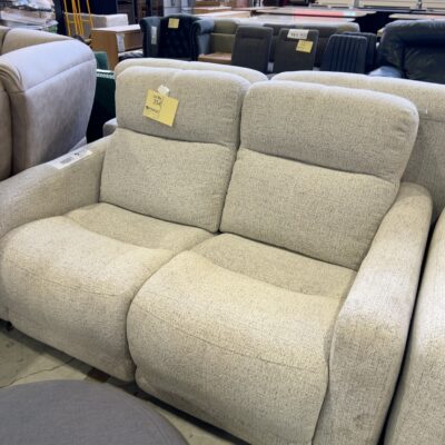 SAMPLE OSSANA 2 SEATER SOFA WITH ELECTRIC RECLINER & HEADREST, COOKIE FABRIC, SOLD AS IS