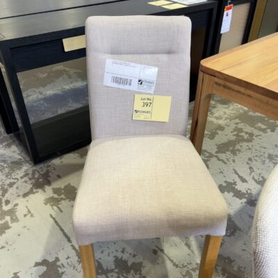 EX DISPLAY TAHOE DINING CHAIR, CHAMPAGNE FABRIC, CRACKED LEG, SOLD AS IS EX DISPLAY TAHOE DINING CHAIR, CHAMPAGNE FABRIC, CRACKED LEG, SOLD AS IS