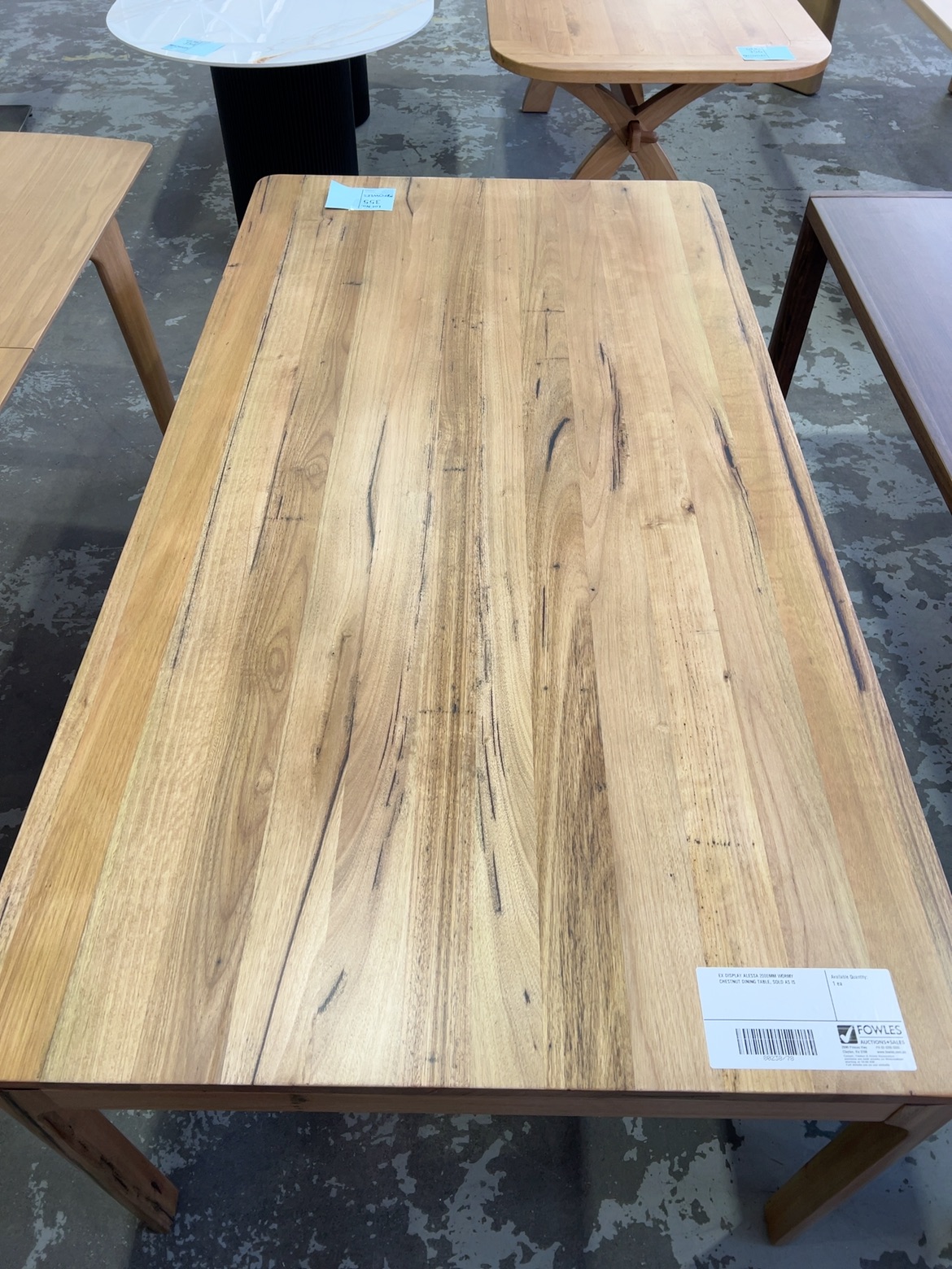EX DISPLAY ALESSA 2000MM WORMY CHESTNUT DINING TABLE, SOLD AS IS EX DISPLAY ALESSA 2000MM WORMY CHESTNUT DINING TABLE, SOLD AS IS