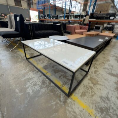 EX DISPLAY ASTRA MARBLE COFFEE TABLE, BLACK FRAME, 1300MM