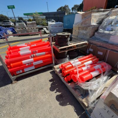 LARGE LOT OF HIGH VIS TRAFFIC BOLLARDS, SOLD AS IS LARGE LOT OF HIGH VIS TRAFFIC BOLLARDS, SOLD AS IS