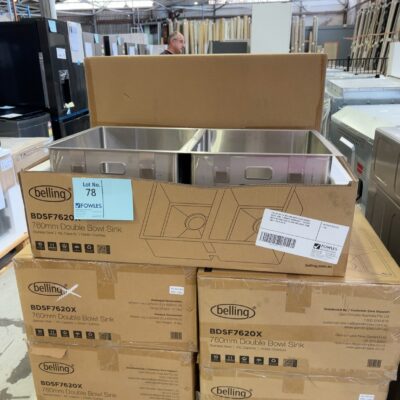 PALLET OF 8 X BELLING BDSF7620X DOUBLE BOWL SINK, 3 MONTH WARRANTY **PLEASE NOTE NO SINK WASTES ARE INCLUDED, SINK ONLY, SOLD AS IS*
